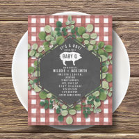 Red Gingham Greenery Baby Q Baby shower
