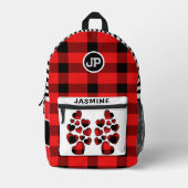 Red Gingham Heart Aangepaste naam Linkshandige Sch Bedrukte Rugzak (Voorkant)