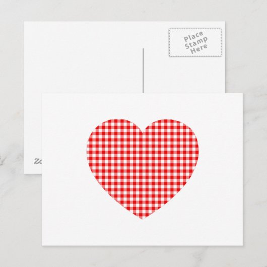Red Gingham Heart Briefkaart (Voorkant / Achterkant)