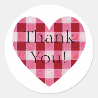 Red Gingham Heart Dank u Ronde Sticker