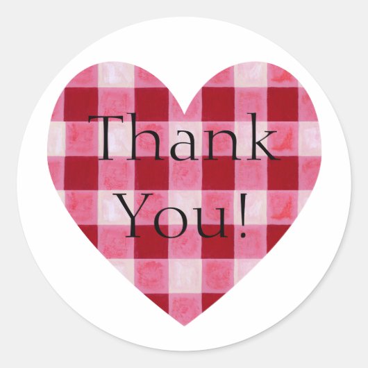 Red Gingham Heart Dank u Ronde Sticker (Voorkant)
