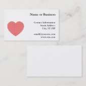 Red Gingham Heart Visitekaartje (Voorkant / Achterkant)