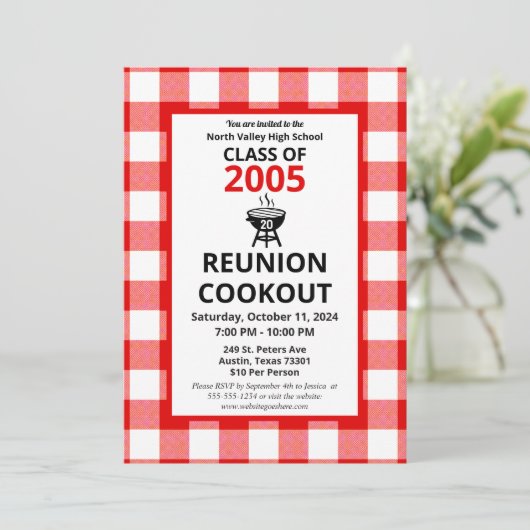 Red Gingham High School Reunion BBQ Cookout Picnic Kaart (Staand voorkant)