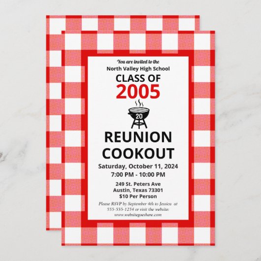 Red Gingham High School Reunion BBQ Cookout Picnic Kaart (Voorkant / Achterkant)