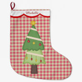 Red Gingham Holiday Tree gepersonaliseerd Grote Kerstsok (Voorkant)
