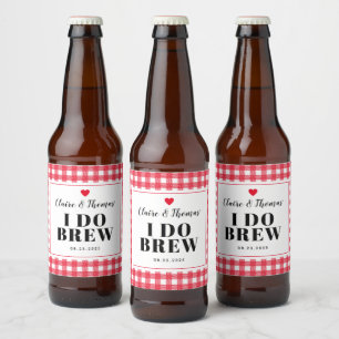 Red Gingham Ik brouwt bruiloft op maat Bier Etiket