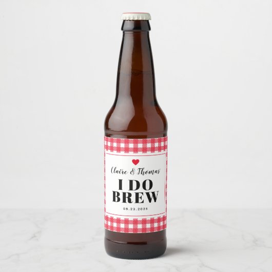 Red Gingham Ik brouwt bruiloft op maat Bier Etiket (Voorkant)