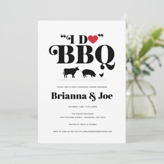 Red Gingham Ik doe BBQ repetitie diner uitnodiging (Staand voorkant)