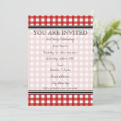 Red Gingham Invitation Kaart (Staand voorkant)