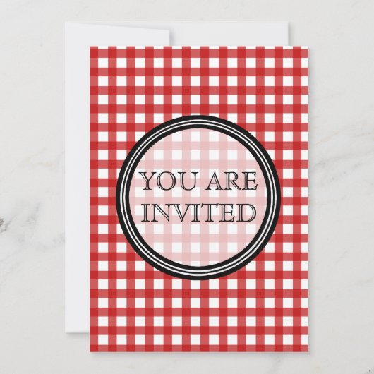 Red Gingham Invitation Kaart (Achterkant)