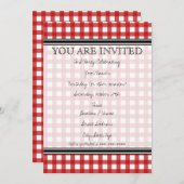 Red Gingham Invitation Kaart (Voorkant / Achterkant)