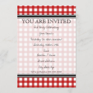 Red Gingham Invitation Kaart