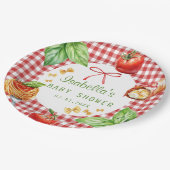 Red Gingham Italy Holi Cannoli Baby Shower Papieren Bordje (Gekanteld)