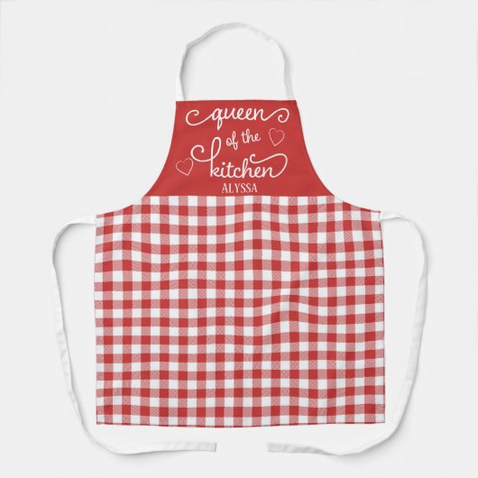 Red Gingham Koningin van de Keuken Schort (Voorkant)