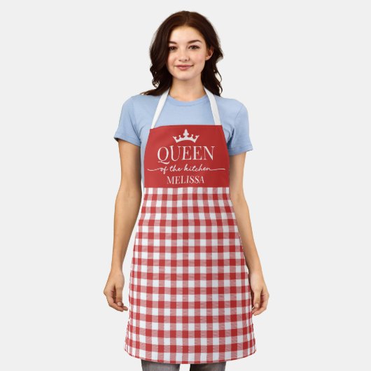Red Gingham Koningin van de Keuken Schort (Gedragen)
