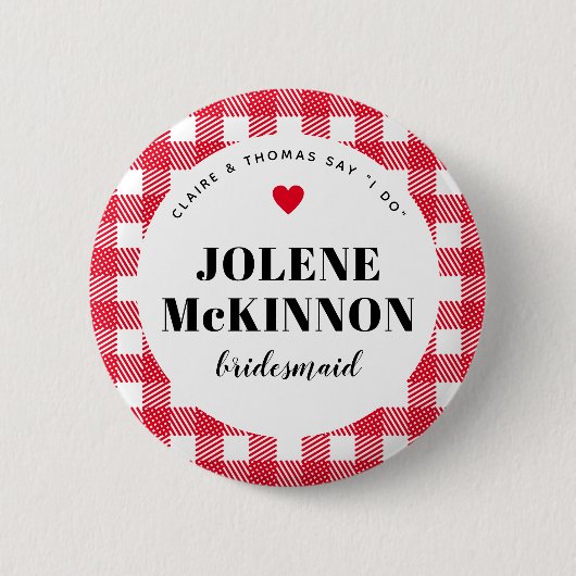 Red Gingham Land Bruiloft Bruidsmeisje Naam Ronde Button 5,7 Cm (Voorkant)