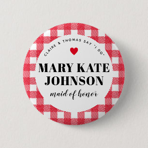 Red Gingham Land Bruiloft Maid of Honor Naam Ronde Button 5,7 Cm