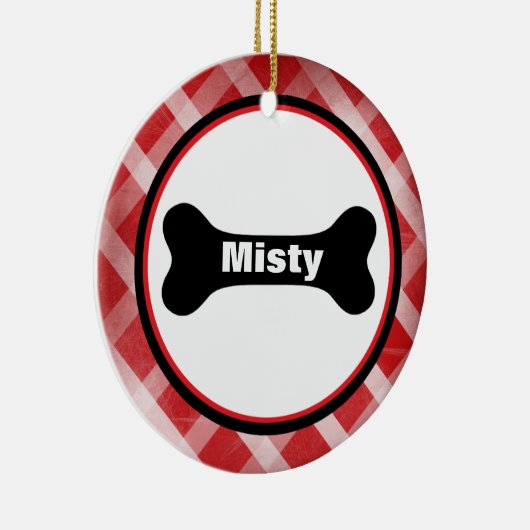 Red Gingham Large Black Dog Bone Ornament (Rechts)