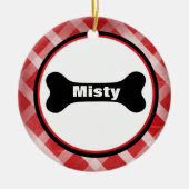 Red Gingham Large Black Dog Bone Ornament (Voorkant)