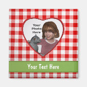 Red Gingham Look Heart Lijst: voeg een foto en tek Magneet (Voorkant)