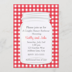 Red Gingham Mason Jar Country Picnic Summer Invite Kaart
