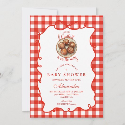 Red Gingham Meatball Baby Shower Kaart (Voorkant)