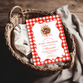 Red Gingham Meatball Baby Shower Kaart