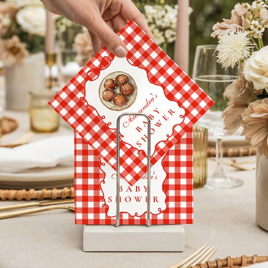 Red Gingham Meatball Baby Shower Servet