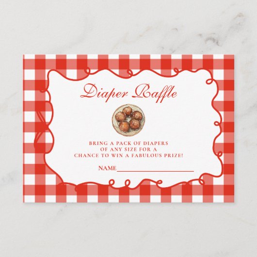 Red Gingham Meatball Diapper Raffle Informatiekaartje (Voorkant)