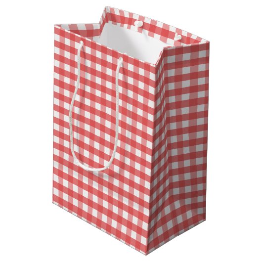 Red Gingham Medium Cadeauzakje (Achterkant Gekanteld)