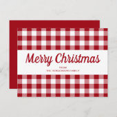 Red Gingham Merry Christmas Script Briefkaart (Voorkant / Achterkant)