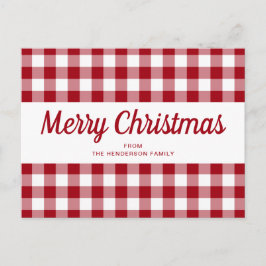 Red Gingham Merry Christmas Script Briefkaart