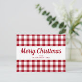 Red Gingham Merry Christmas Script Briefkaart (Staand voorkant)