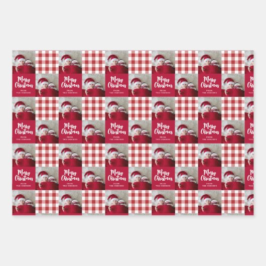 Red Gingham Merry kerstwrapping Paper (Voorkant 2)