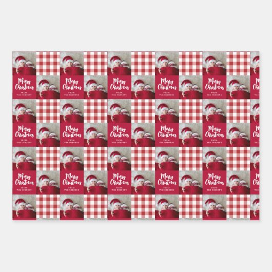 Red Gingham Merry kerstwrapping Paper (Voorkant)