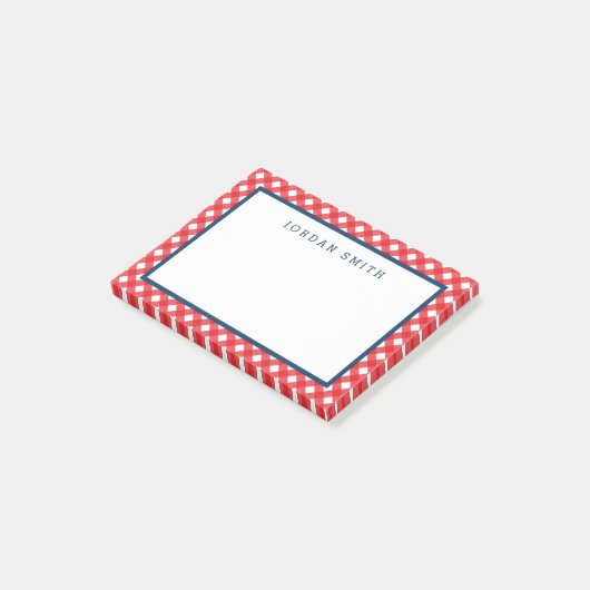 Red Gingham met blauwe grens Post-it® Notes (Schuin)