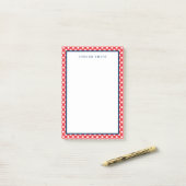 Red Gingham met blauwe grens Post-it® Notes (Op bureau)