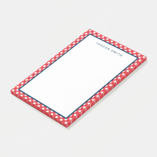 Red Gingham met blauwe grens Post-it® Notes (Schuin)