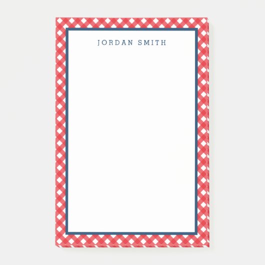 Red Gingham met blauwe grens Post-it® Notes (Voorkant)