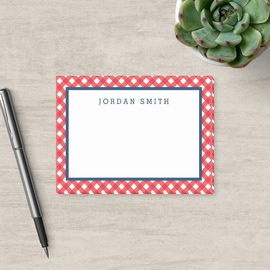 Red Gingham met blauwe grens Post-it® Notes
