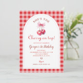 Red Gingham met Bow Cherry op de verjaardag van To Kaart (Staand voorkant)