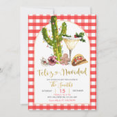 Red Gingham Mexican Feliz Navidad Christmas Party Kaart (Voorkant)