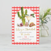 Red Gingham Mexican Feliz Navidad Christmas Party Kaart (Staand voorkant)