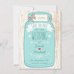 Red Gingham & Mint Mason Jar Bewaar de datum Save The Date