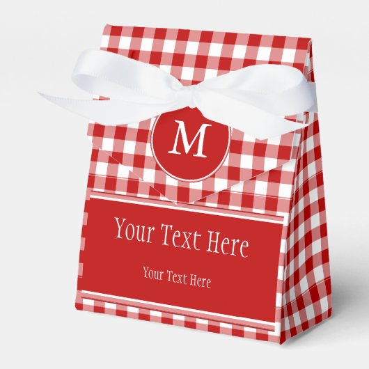 Red Gingham & Monogram Favor Bag Bedankdoosjes (Voorkant Zijde)