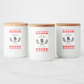 Red Gingham Monogram Homemade Voedselcontainer Etiket (Flessen)
