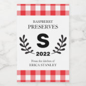 Red Gingham Monogram Homemade Voedselcontainer Etiket (Enkel label)