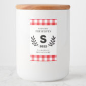 Red Gingham Monogram Homemade Voedselcontainer Etiket (Voorkant)