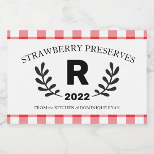 Red Gingham Monogram Homemade Voedselcontainer Etiket