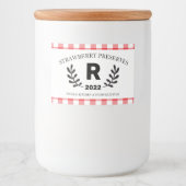 Red Gingham Monogram Homemade Voedselcontainer Etiket (Voorkant)
